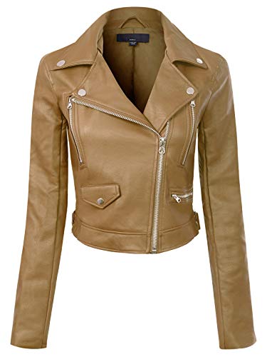 Design by Olivia Women's Long Sleeve Zipper Closure Moto Biker Faux Leather Jacket Pink M