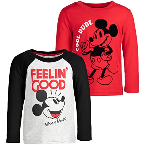 Disney Mickey Mouse Little Boys 2 Pack Long Sleeve T-Shirts Black/Red 7-8