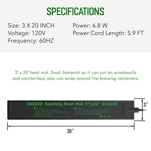 iPower 3" x 20" Seeding Heat Mat Upgraded Carbon Film Indoor Warm Hydroponic Plant Germination Starting Pad Durable Waterproof, Black