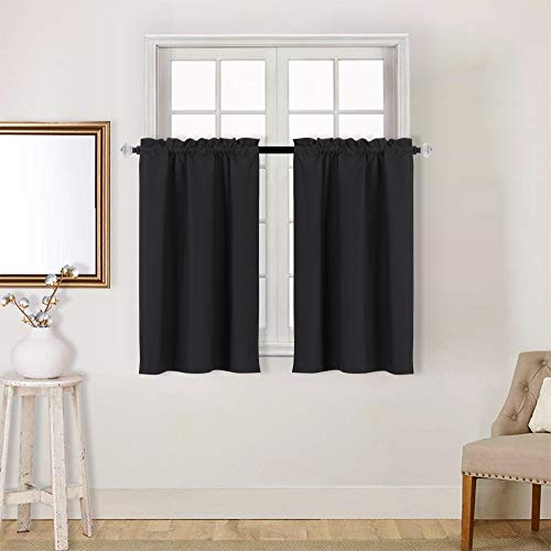 Easy Home 2 Panels Blackout Tier Curtain with Rod Pocket for Kitchen, Bathroom, Living Room, Thermal Insulated, Light Blocking for Any Small Window 36" (W) x36 (L) (Black)