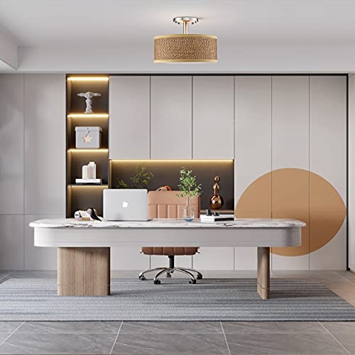 Linen Fabric Semi Flush Mount Ceiling Light PS Diffuser,Chandeliers Shade for Bar, Dining Room, Corridor,Living Room Hallway (Brushed Nickel Finish, 12 Inch)