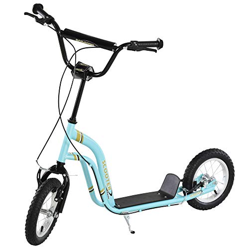 Aosom Youth Scooter Front and Rear Caliper Dual Brakes 12-Inch Inflatable Front Wheel Ride On Toy for Age 5+, Beige
