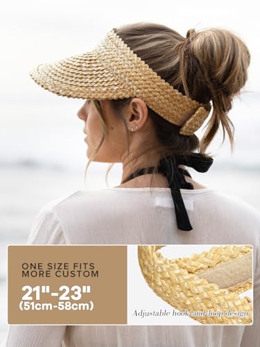 Visors for Women, Straw Sun Visors for Women Beach Hats for Women Packable Sun Hat Womens Visor Handmade Straw Hats for Women Beige