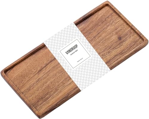 Vandroop Mini Wooden Serving Platter, Small Wood Serving Tray for Tea/Coffee (Acacia Wood, S)