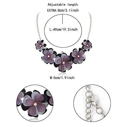 Flyonce Flower Statement Collar Necklace, Summer Holiday Floral Pink Flower Necklaces for Women