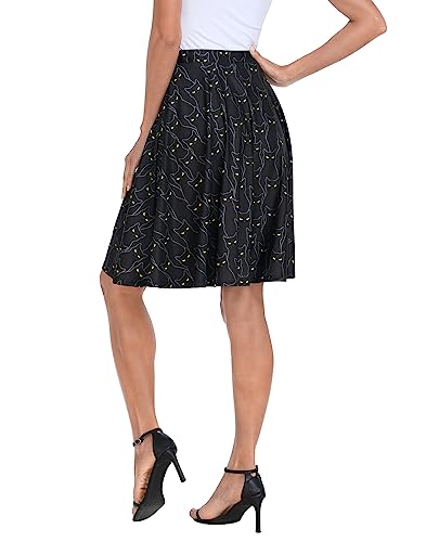 HDE Skirts for Women - Midi Skirt Skater Skirt Knee Length High Waist Fun Prints Witch Spells - M