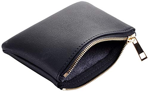 Chelmon Vegan Leather Coin Purse Pouch Change Purse With Zipper For Men Women (Black Up)