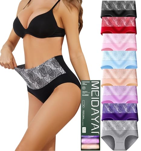 MEIDAYAI 8 Pack Women's Underwear Cotton Underwear Pack High Waist Tummy Control C Section Recovery Full Coverage Briefs in Plus Size
