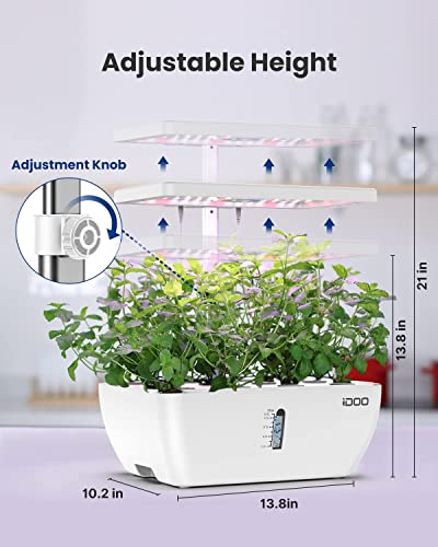 iDOO WiFi 12 Pods Hydroponic Growing System with 6.5L Water Tank, Smart Hydro Indoor Herb Garden Up to 14.5", Plants Germination Kit with Pump System, Fan, Grow Light for Home Kitchen Gardening, White