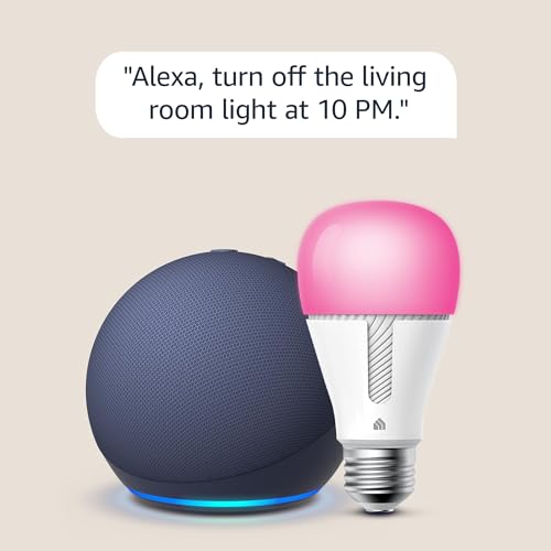 Echo Dot (5th Gen, 2022 release) in Deep Sea Blue bundle with TP-Link Kasa Smart Color Bulb