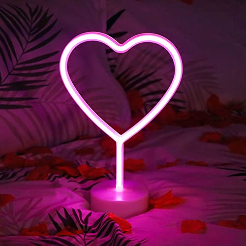 BHCLIGHT Pink Heart Neon Sign, LED Neon Light Battery Operated or USB Powered Lamp Valentines Day, Table Decorations Lights for Room Dorm Wedding Anniversary Bedroom Classroom Decor