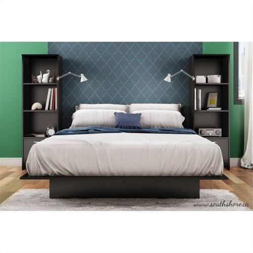 South Shore Narrow 3-Shelf Storage Bookcase with Door, Black, Pure