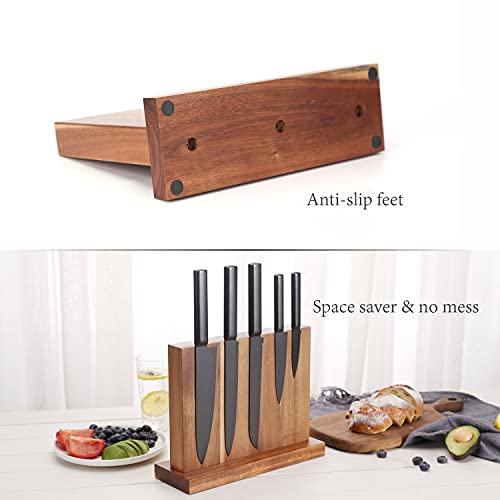 KITCHENDAO Luxury Acacia Magnetic Knife Block Holder with Enhanced Magnets, Cutlery Display Stand and Storage Rack, Large Capacity, Easy to Reach, Easy to Clean, Mother's Day Gift for Mom Grandma