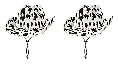 Beistle Cow Print Cowboy Hats, 2 Pieces – One Size Fits Most, Adjustable Chin Strap, Western Party Supplies, Halloween Costume Dress Up, Cowgirl Hat, Wild West Themed Parties, Animal Print Hats