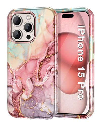 Btscase for iPhone 15 Plus Case 6.7 inch (2023), Marble Pattern 3 in 1 Heavy Duty Full Body Shockproof Hard PC+Soft Silicone Drop Protective Women Girls Cover for iPhone 15 Plus, Blue Gray