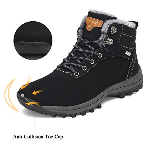 Mishansha Womens Winter Ankle Boots Snow Warm Leather Water Resistant Non-Slip Fashion Mens Hiking Shoes Khaki 15 Women/13.5 Men