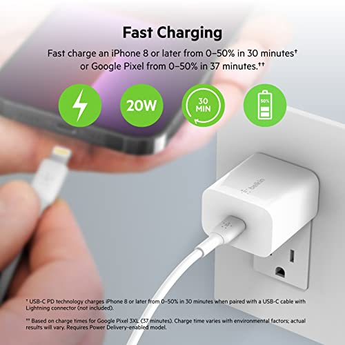 Belkin 20W Wall Charger, USB-C Charger Block, Fast Charging Block for iPhone 15, 15 Plus, 15 Pro, 15 Pro Max, 14, 14 Pro, 14 Pro Max, 13, 13 Pro, 13 Pro Max, Galaxy S23, iPad, AirPods & More - 1-Pack