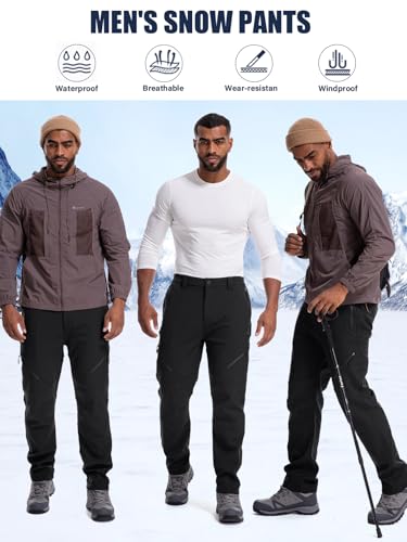 Men's Snow Ski Waterproof Fleece Lined Pants Winter Insulated Outdoor Hiking Mountain Softshell 6078-Black-29