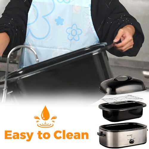 Roaster Oven, 22Qt Turkey Roaster Oven Buffet with Self-Basting Lid, 1450W Electric Roaster Oven with Cool-Touch Handles, Stainless Steel Roaster Oven with Removable Pan and Rack, Black