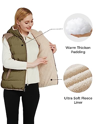 ZSHOW Women's Sport Casual Vest Warm Thick Hooded Puffer Vest(Army Green,Small)