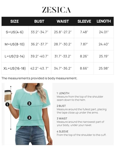 ZESICA Women's Casual Short Sleeve Pleated Shirts 2024 Summer Dressy Crewneck Color Block Tops Black S