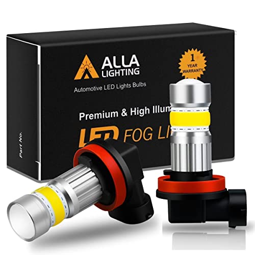 Alla Lighting 2800lm H8 H11 H16 LED Fog Lights Bulbs, 3200K Golden Yellow DRL Replacement for Cars, Trucks, Xtreme Super Bright COB-72 SMD Upgrade