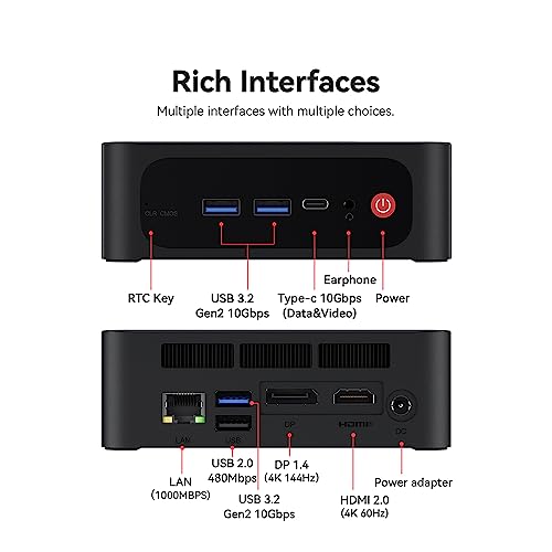 Beelink SER5 MAX Mini PC, AMD Ryzen 7 5800H(up to 4.4GHz) 8C/16T, Mini Computer 16GB DDR4 RAM 500GB NVMe SSD, Micro PC 4K@60Hz Triple Screen Display HDMI&DP&USB-C WiFi6/BT5.2/WOL/54W/HTPC/W-11 Pro