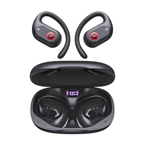 PSIER Open Ear Headphones, Bluetooth 5.3 Wireless Earbuds with LED Digital Display 40Hrs Playtime Earbuds, Premium Sound True Wireless Open Ear Earbuds with Earhooks for Running, Sports and Workouts