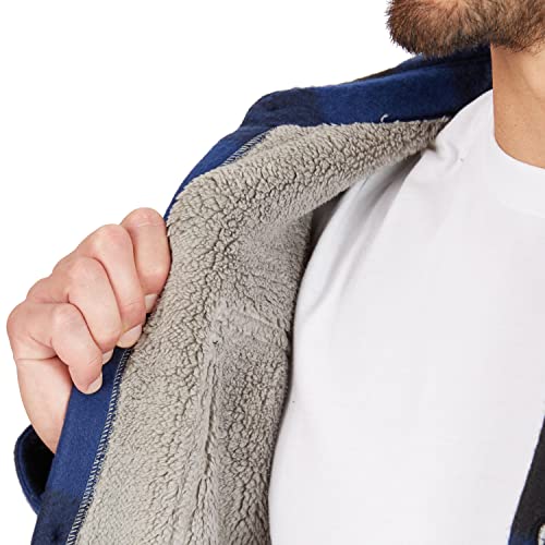 Smith's Workwear Men's Sherpa-Lined Plaid Fleece Shirt Jacket, Blue/Black-503, M