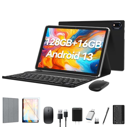 Android 13 Tablet 2024 Newest 10 inch Octa-Core Tablet, 128GB ROM+16GB RAM (8+8 Virtual)+1TB Expand, 5G WiFi Tablet with 13MP+8MP Camera, 8000 mAh Battery, 2 in 1 Tablet with Keyboard, Mouse, Case