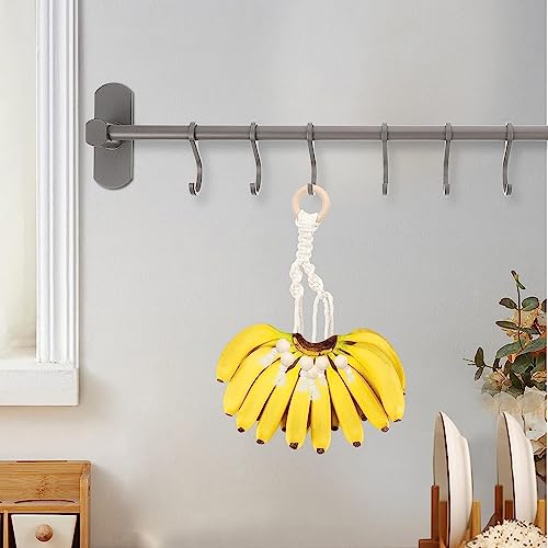 yuxiaoshi Fruit Basket Hammock Under Cabinet Woven Vegetable Hanging Basket with Banana Hanger Fruit Storage for Kitchen Mesh Fruit Holder Organization for Home Dining Room Decor (Black)