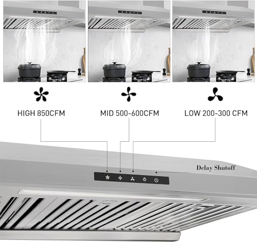 Vesta Arlington 850 CFM Powerful 30 Inch Under Cabinet Range Hood With Seamless Stainless Steel Body, Twin Turbo Motors, 3 Speed Touch Screen, Delay Shutoff, Round Vent, LED Lights, Oil Collector