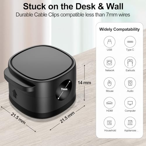 Magnetic Cable Clips & Silicon Cable Ties, Cord Holder[ Cable Smooth Adjustable Desk Organizer],Under Desk Cable Management, Adhesive Home Office Wire Sets Holder Keeper, 8Pack Upgraded