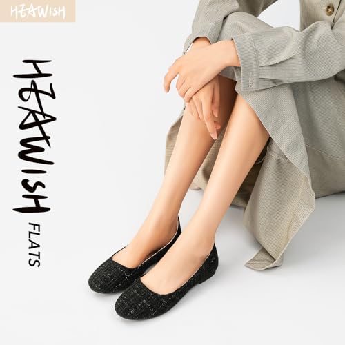 HEAWISH Women’s Round Toe Flats Shoes Ballet Flats Dressy Comfortable Flats for Women(Black, US6)