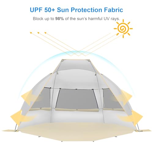WolfWise 2-3 Person Portable Beach Tent UPF 50+ Sun Shade Canopy Umbrella with Extendable Floor, Blue