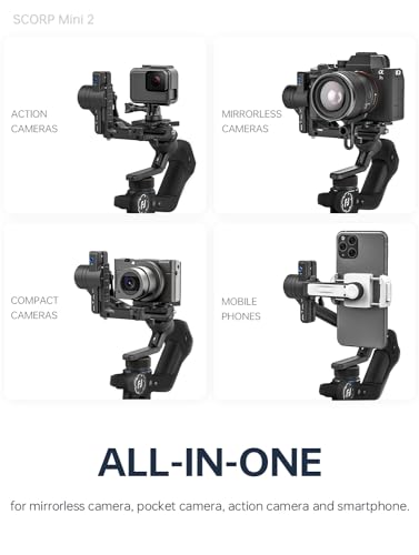 FeiyuTech SCORP Mini 2 Gimbal Stabilizer, All in One Gimbal for Mirrorless Cameras,Smartphone,Action Cameras, Handheld Stabilizer with AI Tracking, Vertical Quick Release Plate - Black