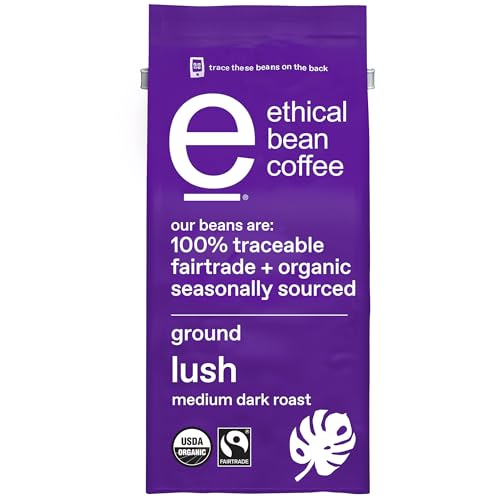 Ethical Bean Fairtrade Organic Coffee, Lush Medium Dark Roast, Ground Coffee Beans- 100% Arabica Coffee (8 oz Bag), 0.5 Pound (Pack of 1)