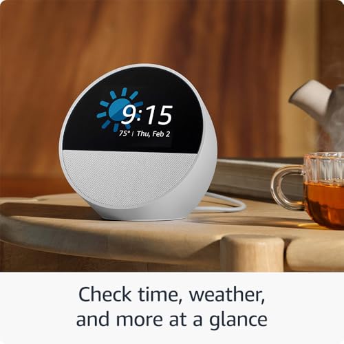 Amazon Echo Spot (2024 release), Smart alarm clock with vibrant sound + Alexa, Ocean Blue