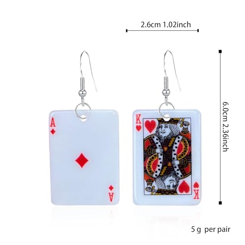 GBAHFY Acrylic Playing Card Earrings Poker Drop Earrings Charms Fashion Leisure Casino Games Style Hip Hop Jewellery Earring for Women Party (Block A Red Heart K)