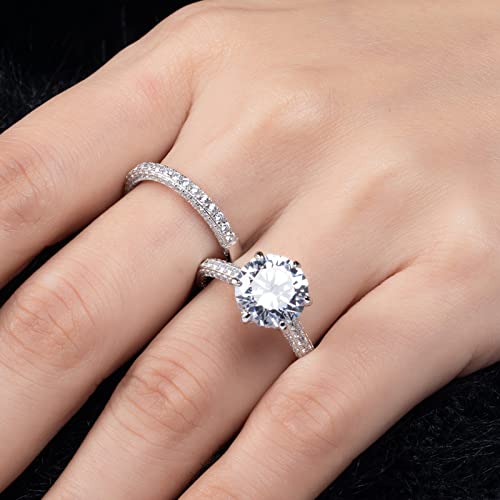 Gobaalele 4ct Cubic Zirconia Wedding Ring Set, CZ Engagement Ring Bridal Set Christmas gift for women, 925 Sterling Silver Promise Ring Wedding Band Size 4.0 (Round Cut)