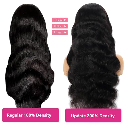 oveflect 16 Inch 13x6 Lace Front Wigs Human Hair 200 Density Body Wave HD Lace Front Wigs Human Hair Pre Plucked Natural Color Glueless Wig 100% Virgin Human Hair Lace Front Wigs for Women