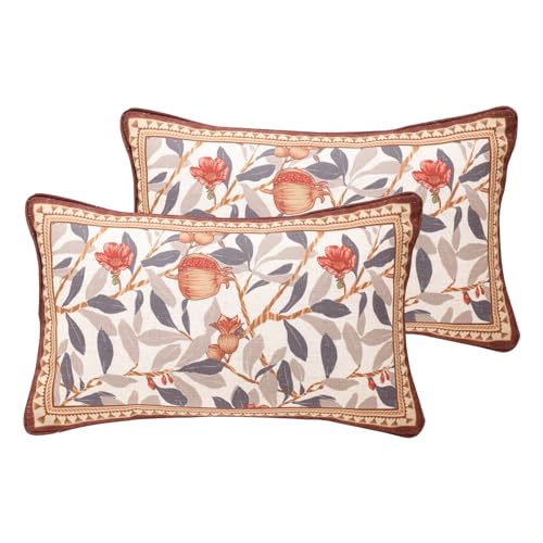 patdrea Designer Throw Pillow Covers Set of 2,Orange Farmhouse Rustic Linen with Pomegranate Fruit Pattern Pillow Covers,Decorative Lumbar Pillowcases Cushion for Bed Living Room Outdoor,12"x20"