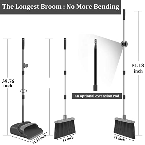 kelamayi Broom and Dustpan Set for Home, Office, Indoor&Outdoor Sweeping, Stand Up Broom and Dustpan (Black&Gray)