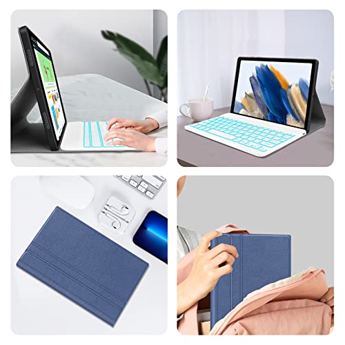 JUQITECH Bluetooth Keyboard Case for Samsung Galaxy Tab A8 10.5 2022 - Smart Soft Case with Backlit Keyboard, Blue
