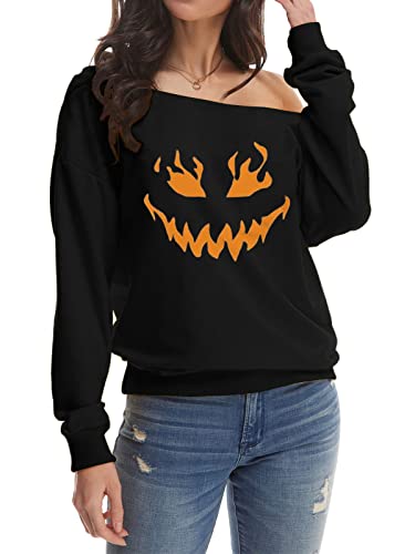 LOTUCY Halloween Pumpkin Face Sweatshirts Womens Jack O' Lantern Pumpkin Pullover Cute pumpkin Long Sleeve Shirt