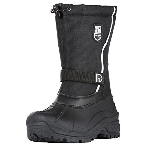 FREE SOLDIER Mens Snow Boots Insulated Waterproof Hiking Winter Shoes Nonslip Outdoor Ankle Cold Weather Boots with Warm Inner(Black,7)