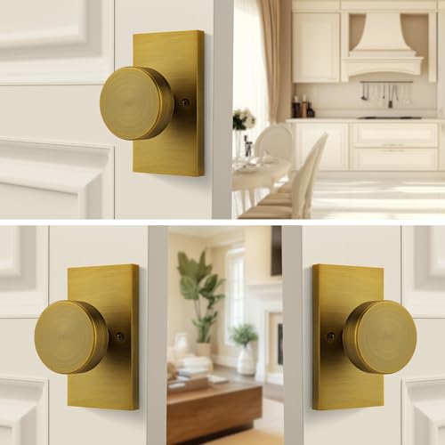 ToPToToo Dummy Door Knobs Interior, Antique Brass Door Knobs for Closet, Single-Side Dummy Door Handle, Inactive Door Knobs 2 Pack
