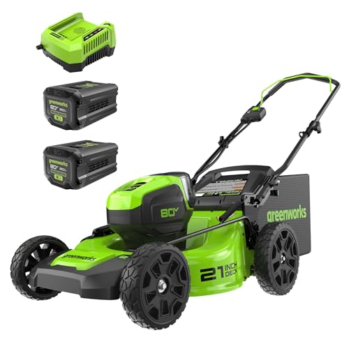 Greenworks 80V 21" Brushless Cordless (Push) Lawn Mower (75+ Compatible Tools), (2) 2.0Ah Batteries and 30 Minute Rapid Charger Included