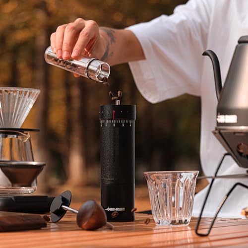 MHW-3BOMBERR R3 Manual Coffee Grinder with External Adjustable Espresso Bean Hand Mill with 5 screens for Removing Fines 20g Magnetic Powder Bin Includes Cleaning Brush G5847B