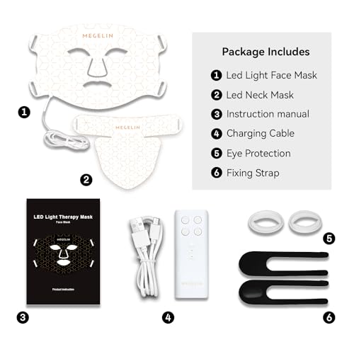 MEGELIN Led Red Light Therapy Face & Neck Mask, 7 Colors Led Light Therapy Facial Mask, Infrared Red Light Therapy Mask, Infrared Light Skin Rejuvenation(Black)